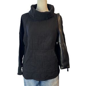 Lilla P Cowl Neck Tunic Top Gauze Lightweight Black Cotton Medium M